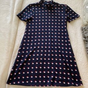 BCBGeneration Polka Dot Turtleneck A-Line Dress